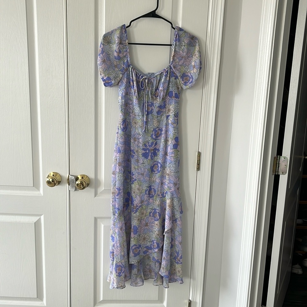 Astr Floral Midi Dress - Blue and Purple